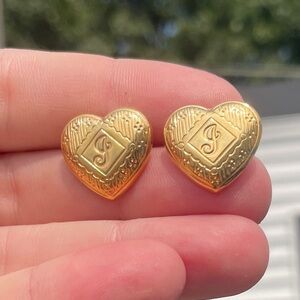 Gold Heart “J” Initial Earrings